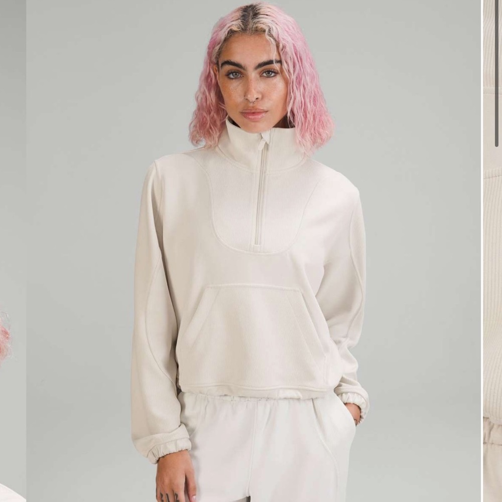 Brushed Softstreme Ribbed Half Zip Cropped Sweatshirt White Opal
